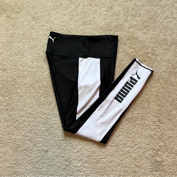 Puma Training Leggings High Waist Black White Contras Side Panels women's Size S - Picture 15 of 15